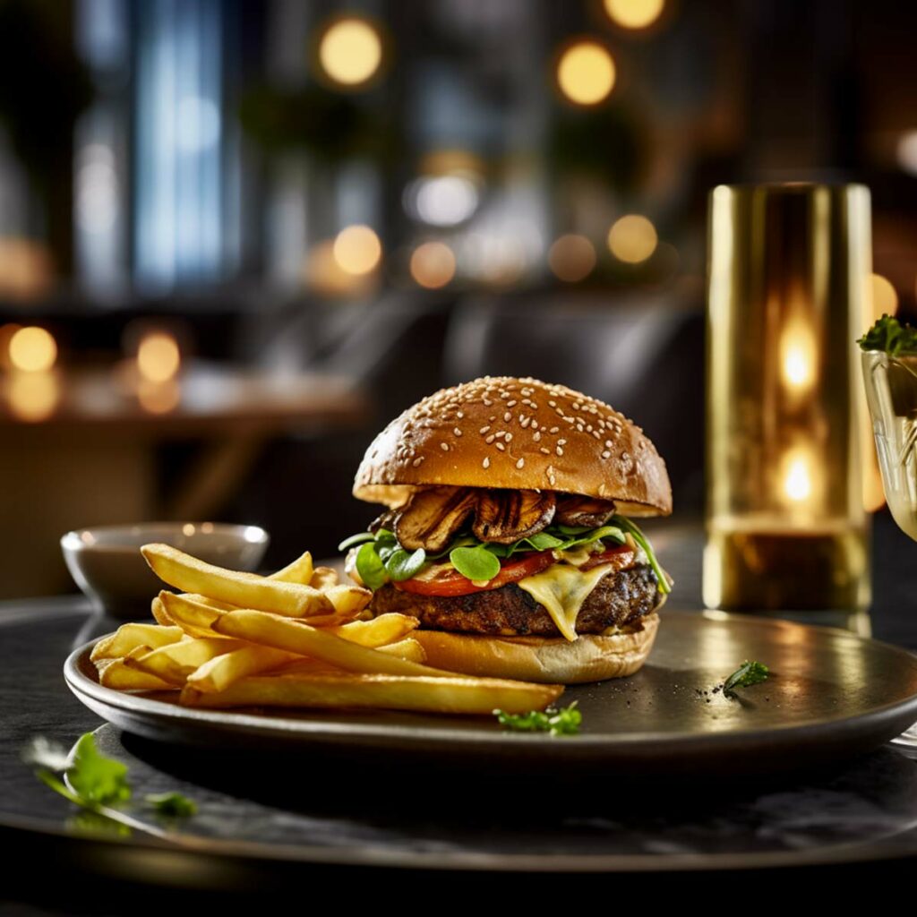 plant-based mushroom patty, fresh toppings. Experience veggie burger perfection at Collezione Lan Singapore